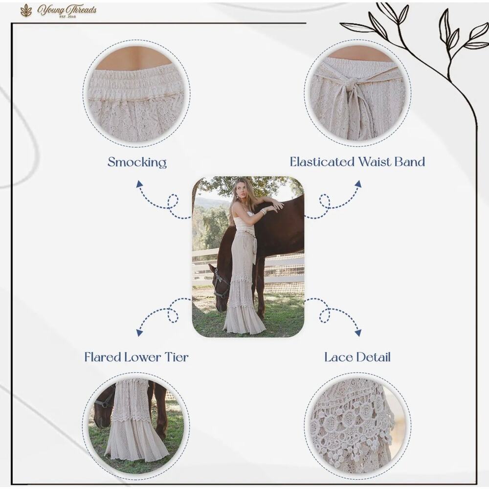 NEW Young Threads Desert Dream Cloud Latte Tiered Lace Net Trims Cotton Pants - Picture 7 of 16